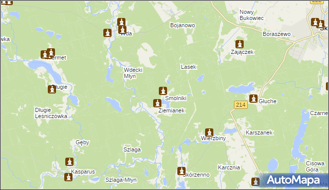 mapa Smolniki gmina Lubichowo, Smolniki gmina Lubichowo na mapie Targeo