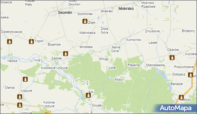 mapa Smugi gmina Skomlin, Smugi gmina Skomlin na mapie Targeo