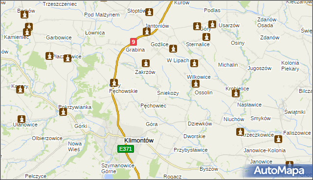 mapa Śniekozy, Śniekozy na mapie Targeo