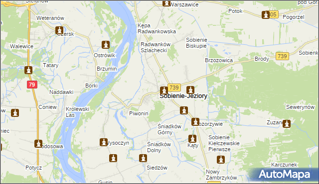 mapa Sobienie-Jeziory, Sobienie-Jeziory na mapie Targeo