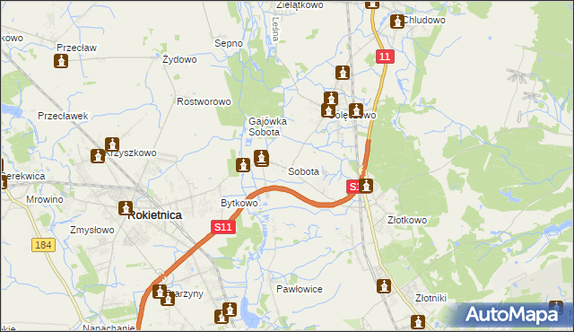 mapa Sobota gmina Rokietnica, Sobota gmina Rokietnica na mapie Targeo