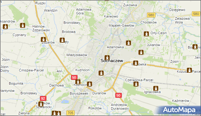 mapa Sochaczew, Sochaczew na mapie Targeo