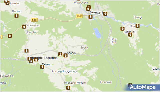 mapa Sochy gmina Zwierzyniec, Sochy gmina Zwierzyniec na mapie Targeo