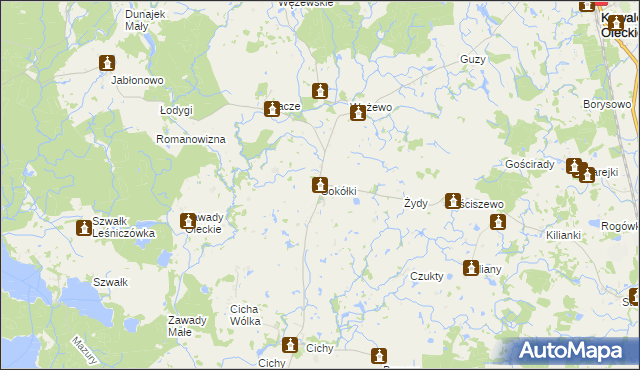 mapa Sokółki gmina Kowale Oleckie, Sokółki gmina Kowale Oleckie na mapie Targeo