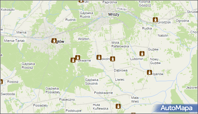 mapa Sokolnik gmina Mrozy, Sokolnik gmina Mrozy na mapie Targeo