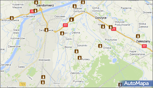 mapa Sokolniki gmina Gorzyce, Sokolniki gmina Gorzyce na mapie Targeo