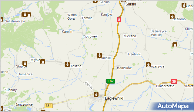 mapa Sokolniki gmina Łagiewniki, Sokolniki gmina Łagiewniki na mapie Targeo