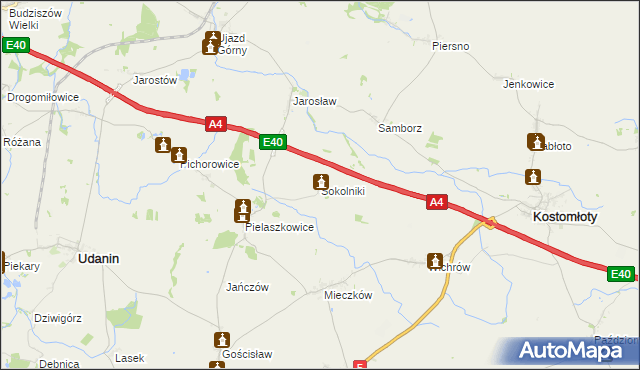 mapa Sokolniki gmina Udanin, Sokolniki gmina Udanin na mapie Targeo