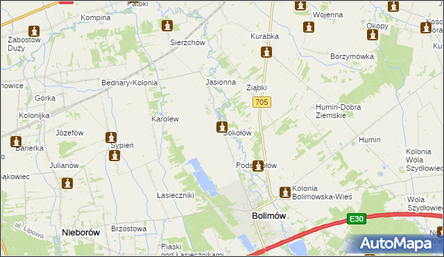 mapa Sokołów gmina Bolimów, Sokołów gmina Bolimów na mapie Targeo