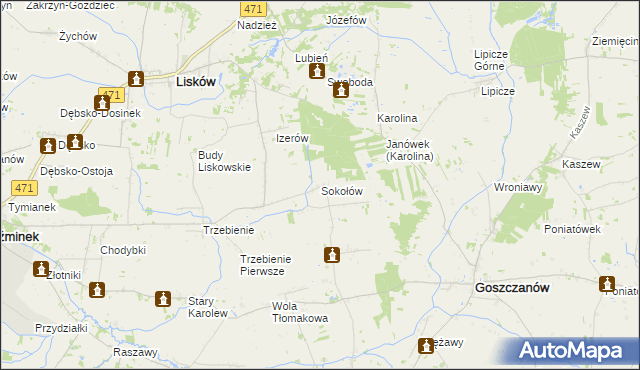 mapa Sokołów gmina Goszczanów, Sokołów gmina Goszczanów na mapie Targeo