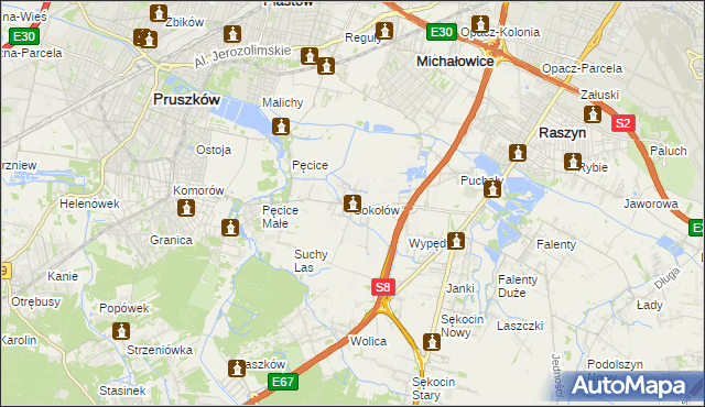 mapa Sokołów gmina Michałowice, Sokołów gmina Michałowice na mapie Targeo