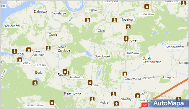 mapa Sokołówek gmina Dąbrówka, Sokołówek gmina Dąbrówka na mapie Targeo