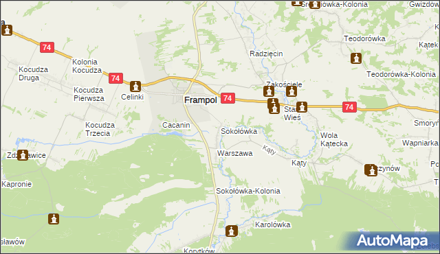 mapa Sokołówka gmina Frampol, Sokołówka gmina Frampol na mapie Targeo