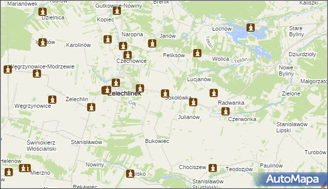 mapa Sokołówka gmina Żelechlinek, Sokołówka gmina Żelechlinek na mapie Targeo