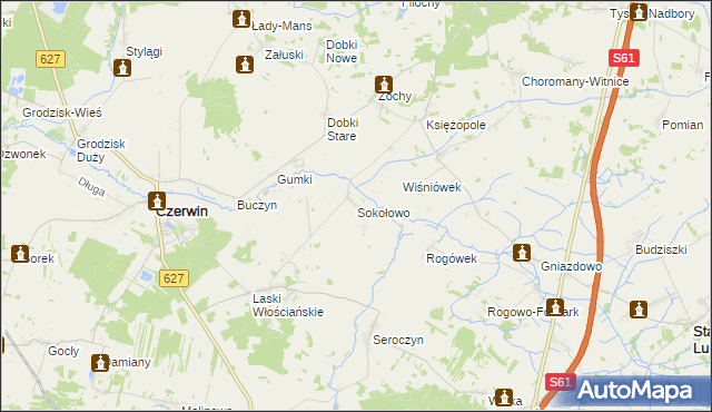 mapa Sokołowo gmina Czerwin, Sokołowo gmina Czerwin na mapie Targeo