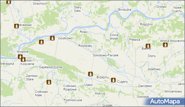 mapa Sokołowo-Parcele gmina Obryte, Sokołowo-Parcele gmina Obryte na mapie Targeo