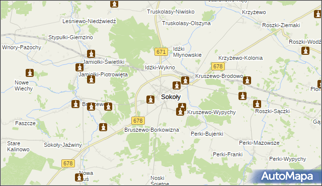 mapa Sokoły powiat wysokomazowiecki, Sokoły powiat wysokomazowiecki na mapie Targeo