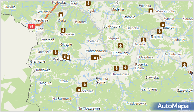 mapa Sól gmina Rajcza, Sól gmina Rajcza na mapie Targeo