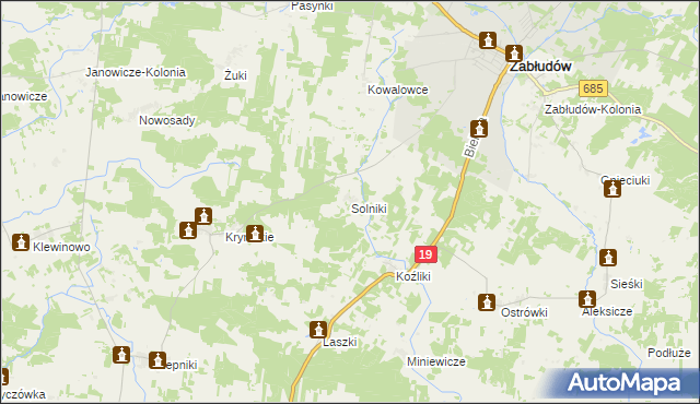 mapa Solniki gmina Zabłudów, Solniki gmina Zabłudów na mapie Targeo