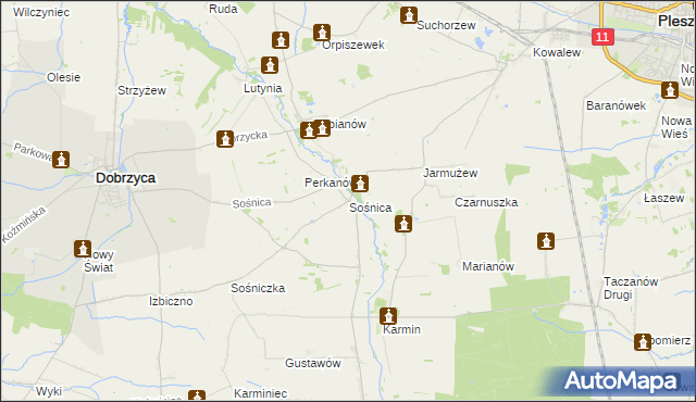 mapa Sośnica gmina Dobrzyca, Sośnica gmina Dobrzyca na mapie Targeo