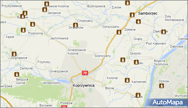 mapa Sośniczany, Sośniczany na mapie Targeo