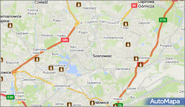 mapa Sosnowca, Sosnowiec na mapie Targeo