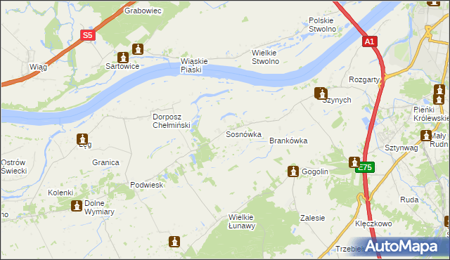 mapa Sosnówka gmina Grudziądz, Sosnówka gmina Grudziądz na mapie Targeo