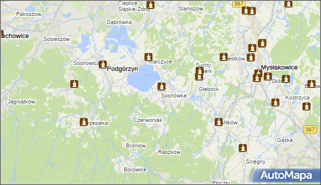 mapa Sosnówka gmina Podgórzyn, Sosnówka gmina Podgórzyn na mapie Targeo