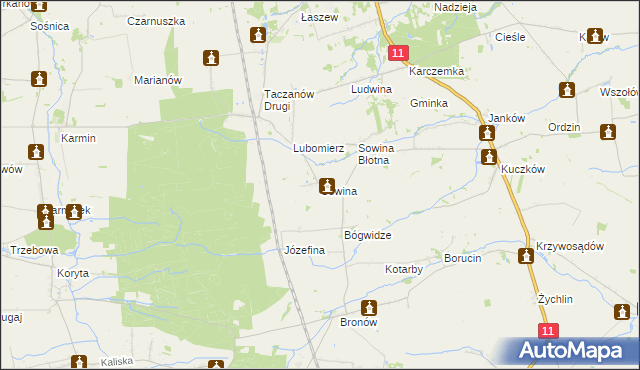 mapa Sowina gmina Pleszew, Sowina gmina Pleszew na mapie Targeo