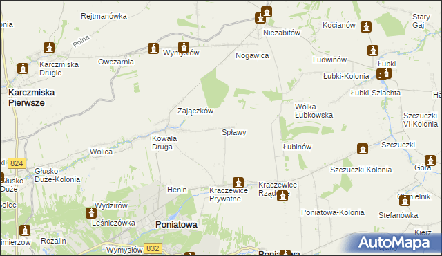 mapa Spławy gmina Poniatowa, Spławy gmina Poniatowa na mapie Targeo