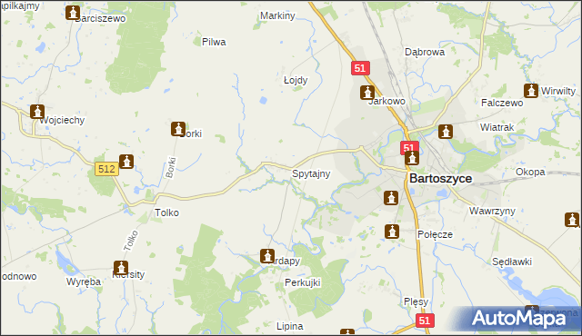 mapa Spytajny, Spytajny na mapie Targeo