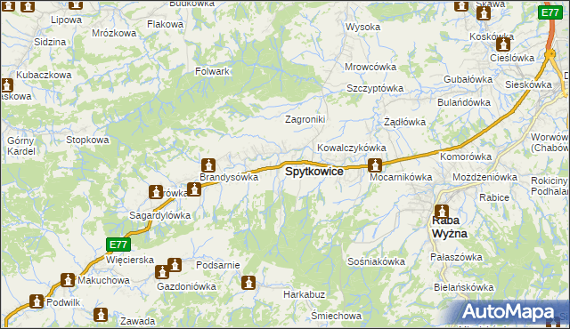 mapa Spytkowice powiat nowotarski, Spytkowice powiat nowotarski na mapie Targeo