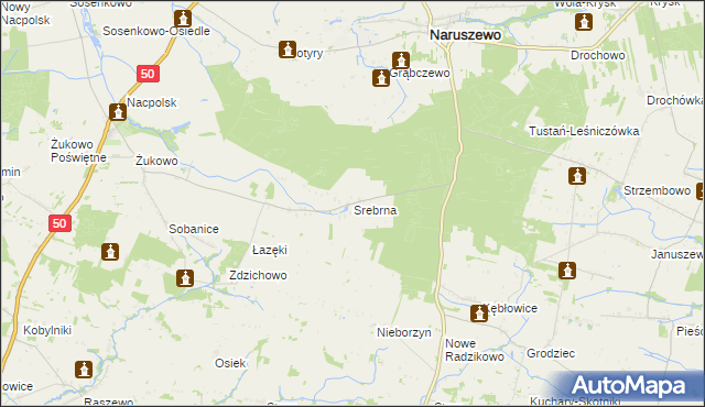 mapa Srebrna gmina Naruszewo, Srebrna gmina Naruszewo na mapie Targeo