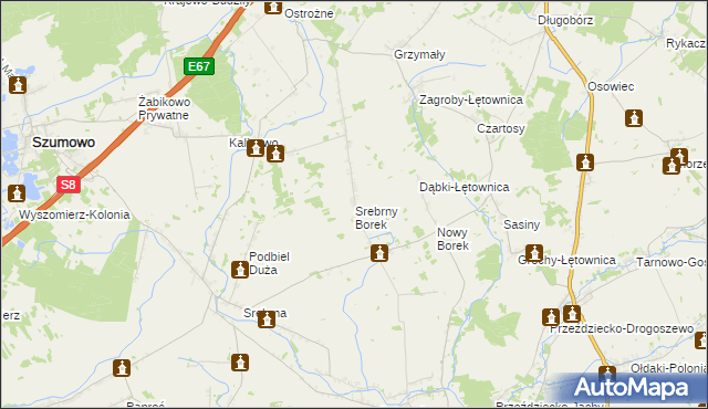 mapa Srebrny Borek, Srebrny Borek na mapie Targeo