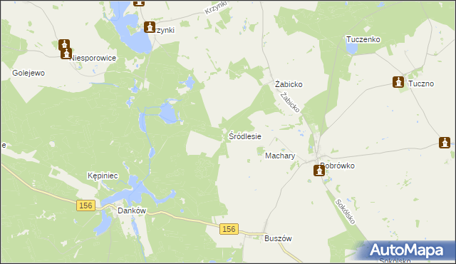 mapa Śródlesie gmina Strzelce Krajeńskie, Śródlesie gmina Strzelce Krajeńskie na mapie Targeo