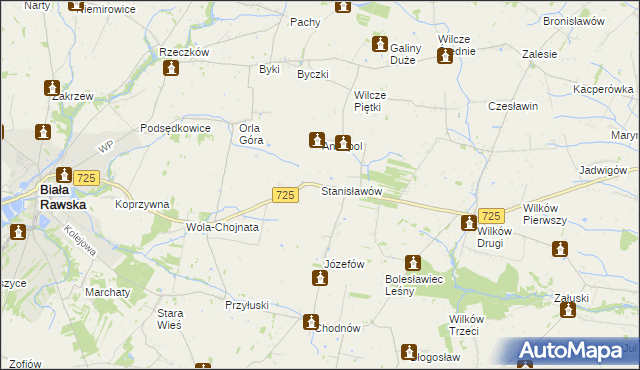 mapa Stanisławów gmina Biała Rawska, Stanisławów gmina Biała Rawska na mapie Targeo