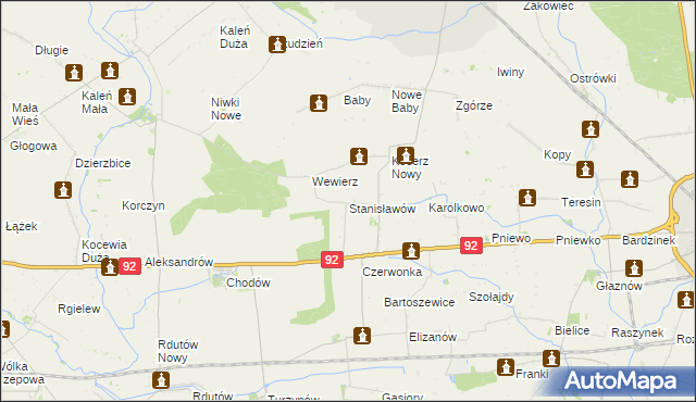 mapa Stanisławów gmina Chodów, Stanisławów gmina Chodów na mapie Targeo