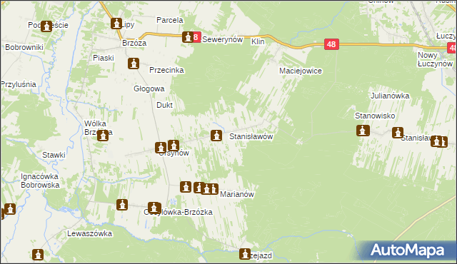 mapa Stanisławów gmina Głowaczów, Stanisławów gmina Głowaczów na mapie Targeo