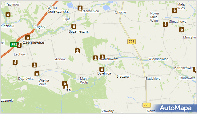 mapa Stanisławów gmina Rzeczyca, Stanisławów gmina Rzeczyca na mapie Targeo