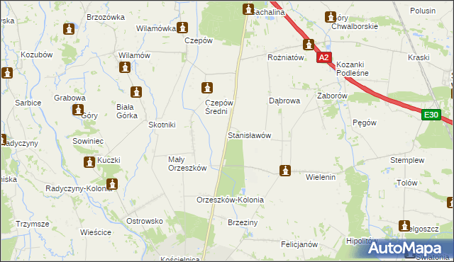 mapa Stanisławów gmina Uniejów, Stanisławów gmina Uniejów na mapie Targeo