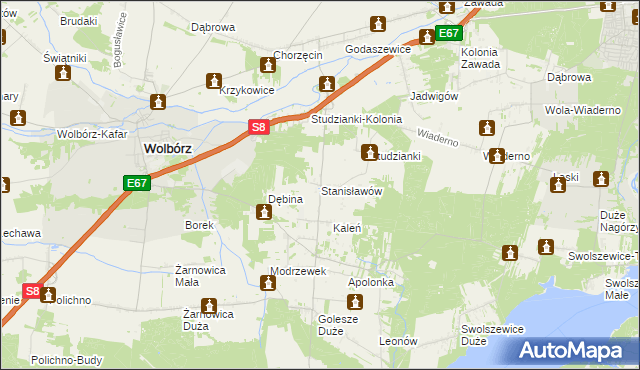 mapa Stanisławów gmina Wolbórz, Stanisławów gmina Wolbórz na mapie Targeo