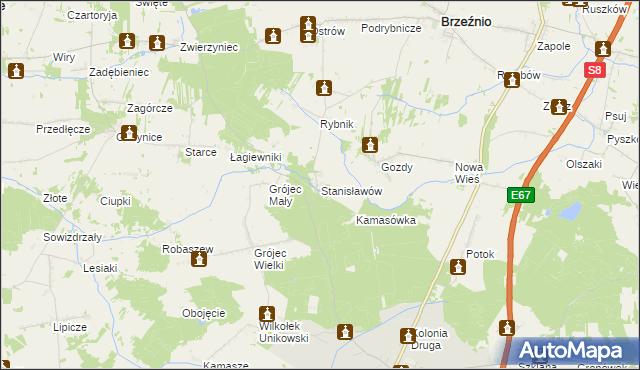 mapa Stanisławów gmina Złoczew, Stanisławów gmina Złoczew na mapie Targeo