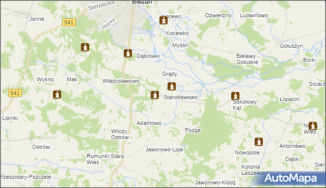 mapa Stanisławowo gmina Bieżuń, Stanisławowo gmina Bieżuń na mapie Targeo