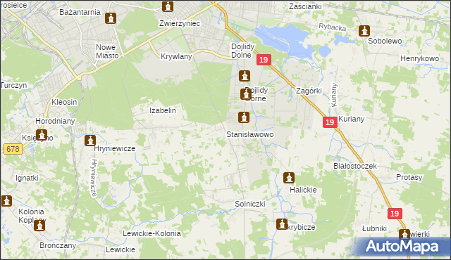 mapa Stanisławowo gmina Juchnowiec Kościelny, Stanisławowo gmina Juchnowiec Kościelny na mapie Targeo