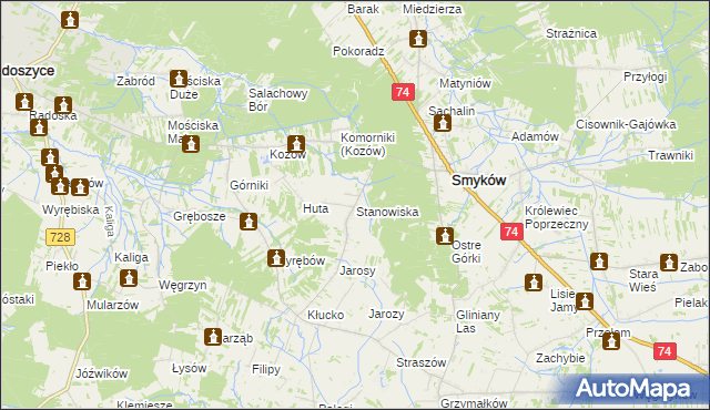 mapa Stanowiska gmina Smyków, Stanowiska gmina Smyków na mapie Targeo