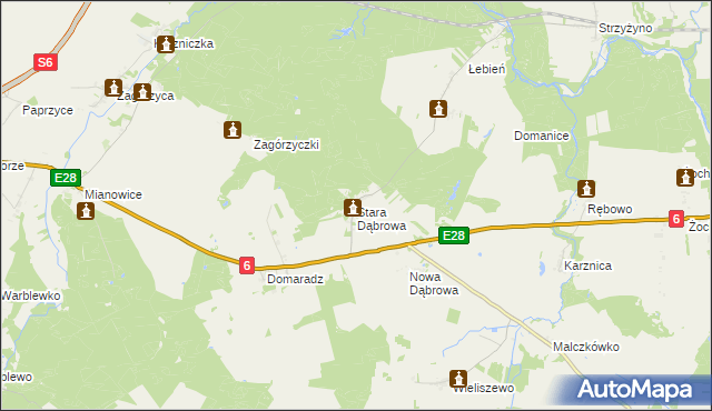 mapa Stara Dąbrowa gmina Damnica, Stara Dąbrowa gmina Damnica na mapie Targeo