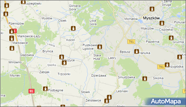 mapa Stara Huta gmina Koziegłowy, Stara Huta gmina Koziegłowy na mapie Targeo