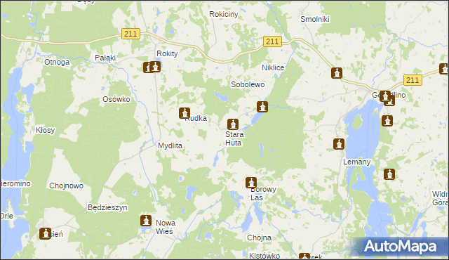 mapa Stara Huta gmina Sierakowice, Stara Huta gmina Sierakowice na mapie Targeo