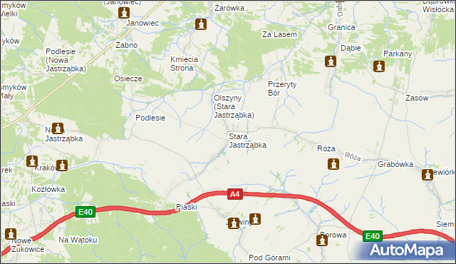 mapa Stara Jastrząbka gmina Czarna, Stara Jastrząbka gmina Czarna na mapie Targeo