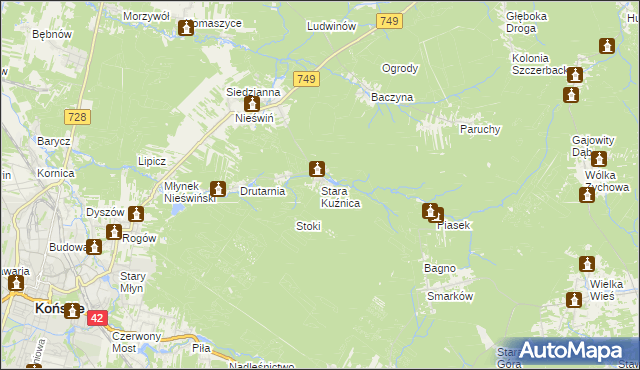 mapa Stara Kuźnica gmina Końskie, Stara Kuźnica gmina Końskie na mapie Targeo